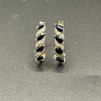 Ladies 9ct Yellow Gold Diamond & Sapphire Oval Hoop Earrings