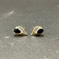 Ladies 9ct Yellow Gold Blue Sapphire & Diamond Stud Earrings