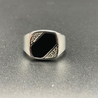 Mens 925 Sterling Silver Black Stone Ring