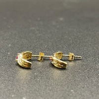 Ladies 9ct Yellow Gold Gemstone Semi Hoop Earrings