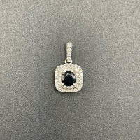 Ladies 10ct White Gold Blue Sapphire & Diamond Pendant