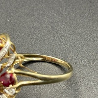 Ladies 9ct Yellow Gold Red Gemstone & Diamond Ring
