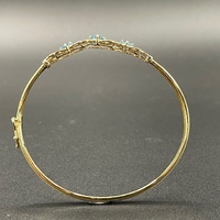 Ladies 9ct Yellow Gold Blue Stone Trifari Bangle