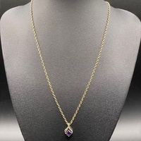 Ladies 9ct Yellow Gold Belcher Link & Purple Pendant