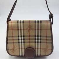 Vintage BURBERRY Haymarket Check Coated Canvas Crossbody Saddle Bag Authenticated