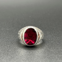 Mens 925 Sterling Silver Ruby Red Stone Ring