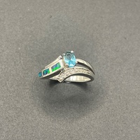 Ladies 925 Sterling Silver Blue Stone & Opal Ring