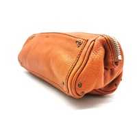 Chloe Orange Pebbled Leather Clutch Bag with Pouch and Card Tag