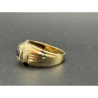 Mens 9ct Yellow Gold Black Onyx & Diamond Ring