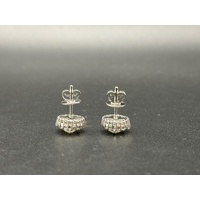 Ladies 9ct White Gold Natural Diamond Cluster Stud Earrings