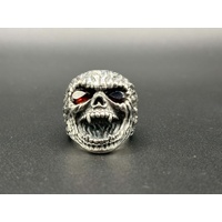 Mens 925 Sterling Silver Red Stone Skull Ring