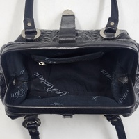 Ralph Raviani Black Leather Satchel Handbag Croc Embossed Rhinestone Buckle