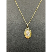 Unisex 10ct Yellow Gold Curb Link Chain & St Christopher Pendant 