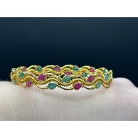 Ladies 21ct Yellow Gold Round Gemstone Bangle