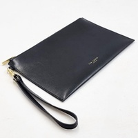 Ted Baker London Black Leather Envelope Wristlet Clutch Zip Pouch Gold Tones