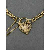 Ladies 9ct Yellow Gold Mum Heart Locket Belcher Link Bracelet