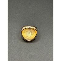 Mens 22ct Yellow Gold Round Sovereign Coin Set In 9ct Ring