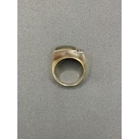 Mens 14ct Yellow Gold Green Gemstone and Diamonds Ring