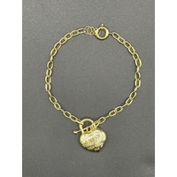 Ladies 18ct Yellow Gold Cable Link Heart Charm Bracelet