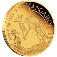 2024 Perth Mint Mini Kangaroo Gold Coin 0.5g 99.99% Pure Gold $2 AUD in Display Card