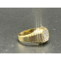 Mens 9ct Yellow Gold Diamond Signet Ring