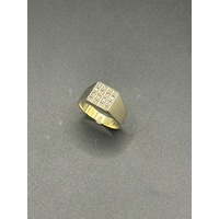 Mens 9ct Yellow Gold Diamond Signet Ring