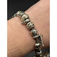 Ladies 925 Sterling Silver Pandora Charm Bracelet with 20 Mixed Charms