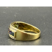 Unisex 18ct Yellow Gold Multi-Coloured Gemstone & Diamond Ring