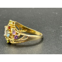 Ladies 9ct Yellow Gold Rainbow Coloured Gemstone Ring