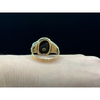 Mens 10ct Yellow Gold Diamond & Black Onyx Initial “A” Ring