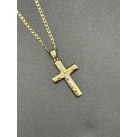 Unisex 9ct Yellow Gold Curb Link Chain with Cross Pendant