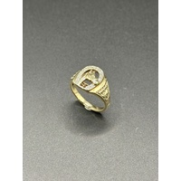 Men’s 9ct Yellow Gold 0.10ct Diamond Horse Head & Horseshoe Ring