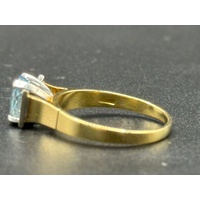 Ladies 18ct Yellow Gold Blue-Coloured Gemstone & Diamond Ring