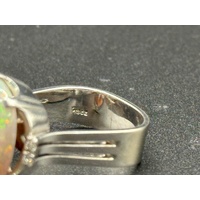 Ladies 18ct White Gold Opal & Diamond Ring
