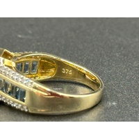 Ladies 9ct Yellow Gold Aquamarine & Diamond Ring