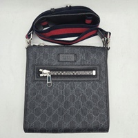 Gucci GG Supreme Black Grey Small Messenger Crossbody Bag Web Strap + COA