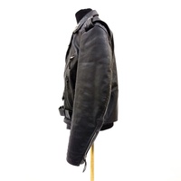Vintage FMC Heavy Leather Biker Jacket Mens 48 Black Double Rider Moto