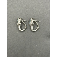 Ladies 10ct White Gold Diamond & Blue Gemstone Earrings