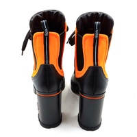 PRADA Runway Leather Neoprene Ankle Boots Black Orange Lace Up EU 37.5 Block Heel
