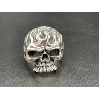 Sterling Silver Flaming Skull biker Ring 18 Grams SIZE: 10/U