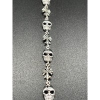 Unisex Sterling Silver Skull & Cross Bracelet (Brand New)