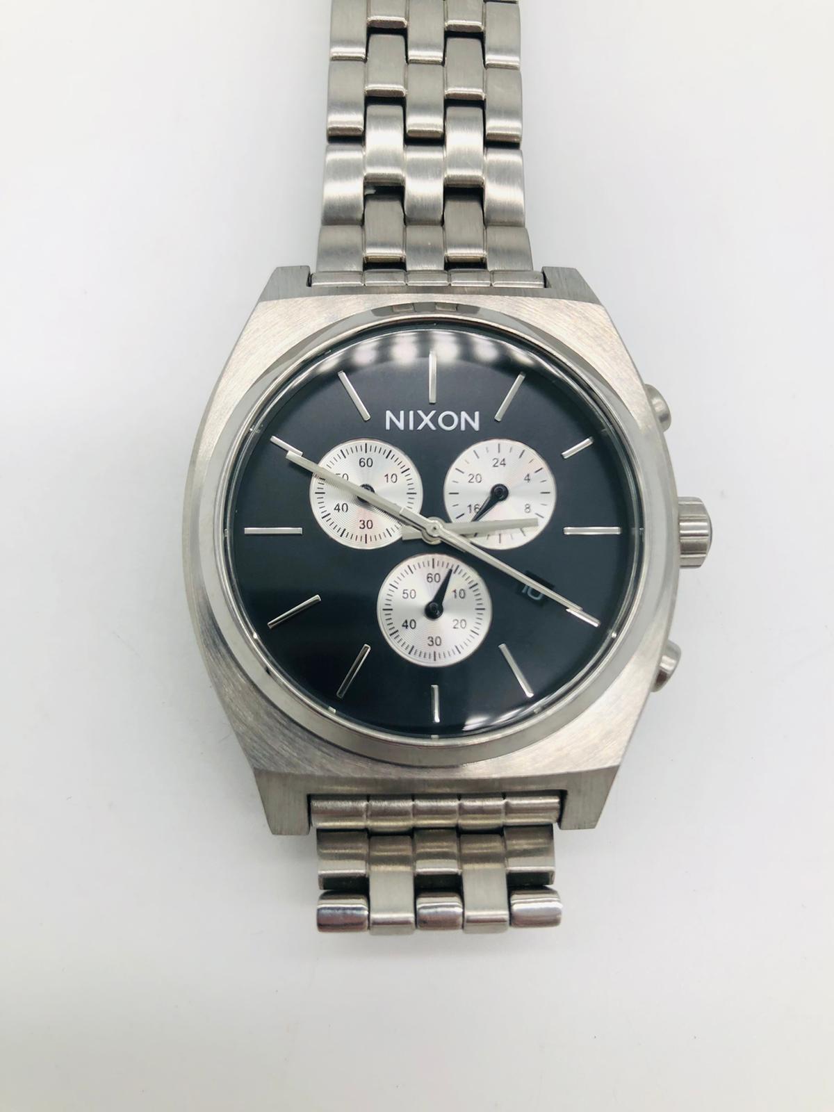 Nixon Synchronicity Time Teller Silver Chrono Unisex Quartz Watch