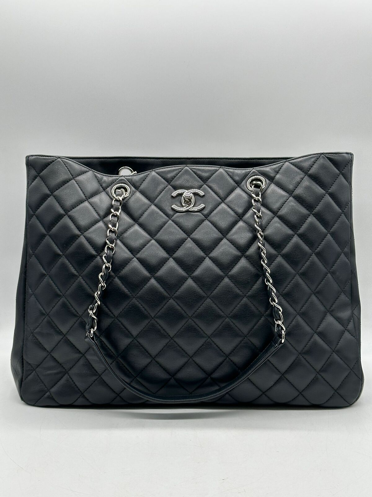 Chanel Vintage Chanel Black Caviar Leather Large Tote Bag