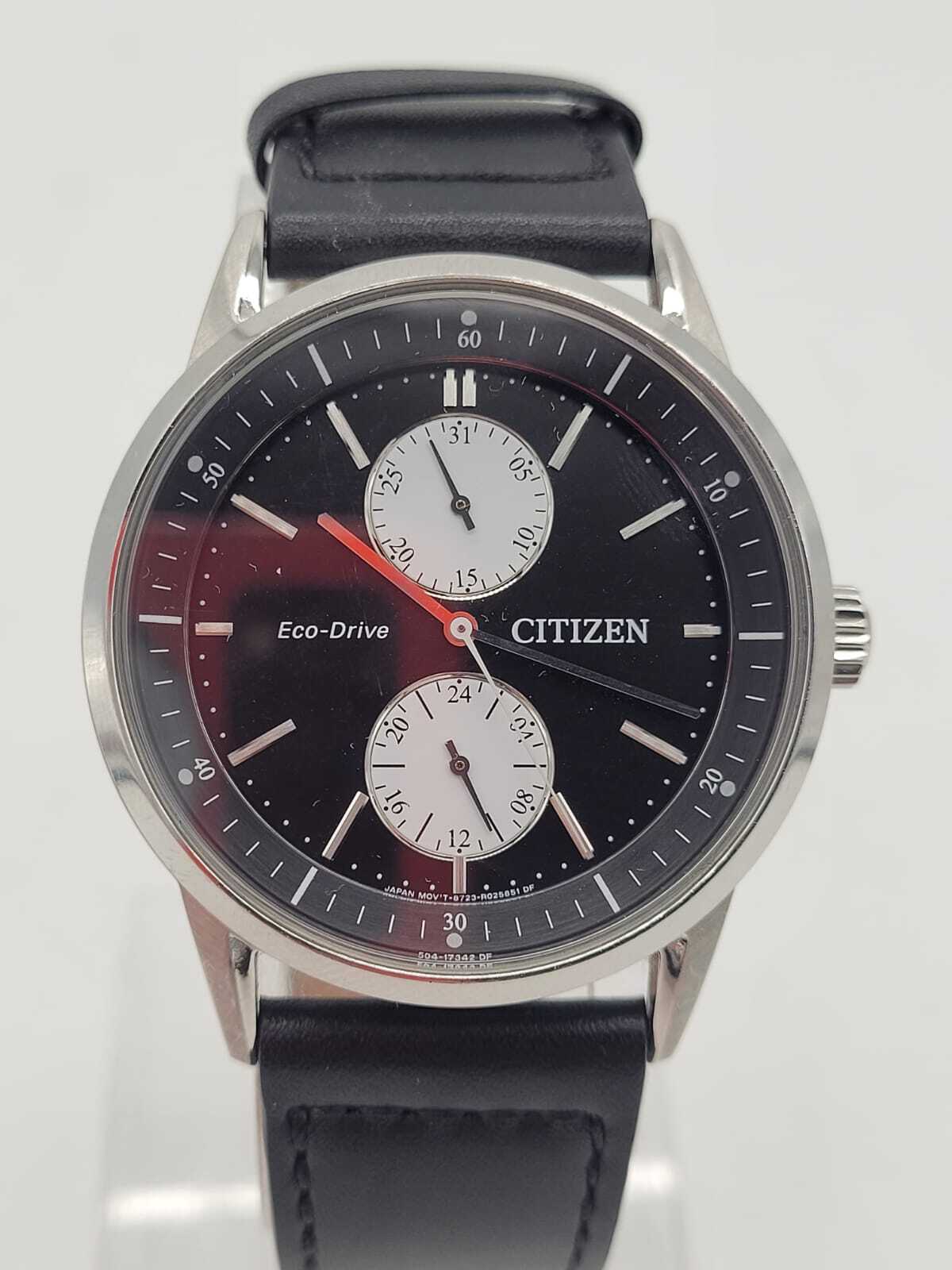 Citizen Eco Drive Black Dial Black Leather Men s Watch Pre owned