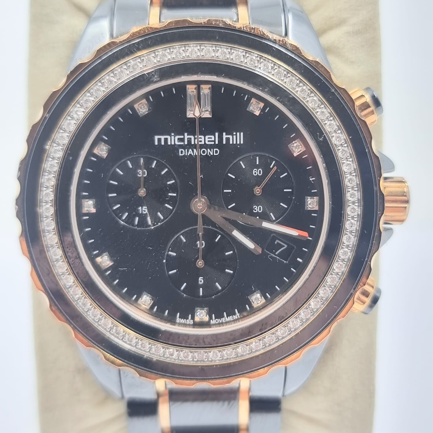 Michael Hill 9633 Chronograph 0.50ct Diamond Black Ceramic Rose Gold Watch