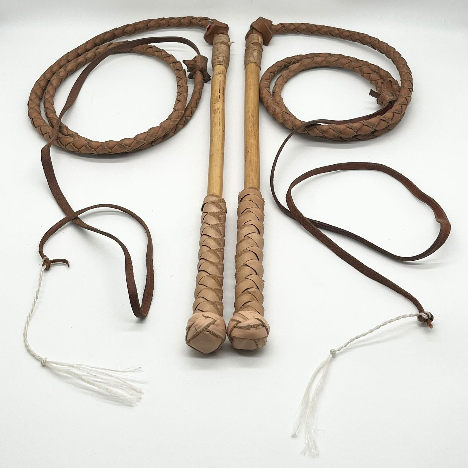 Hide Stockwhips Pair 4 Plait 6ft Leather Whips Dual Training Whips