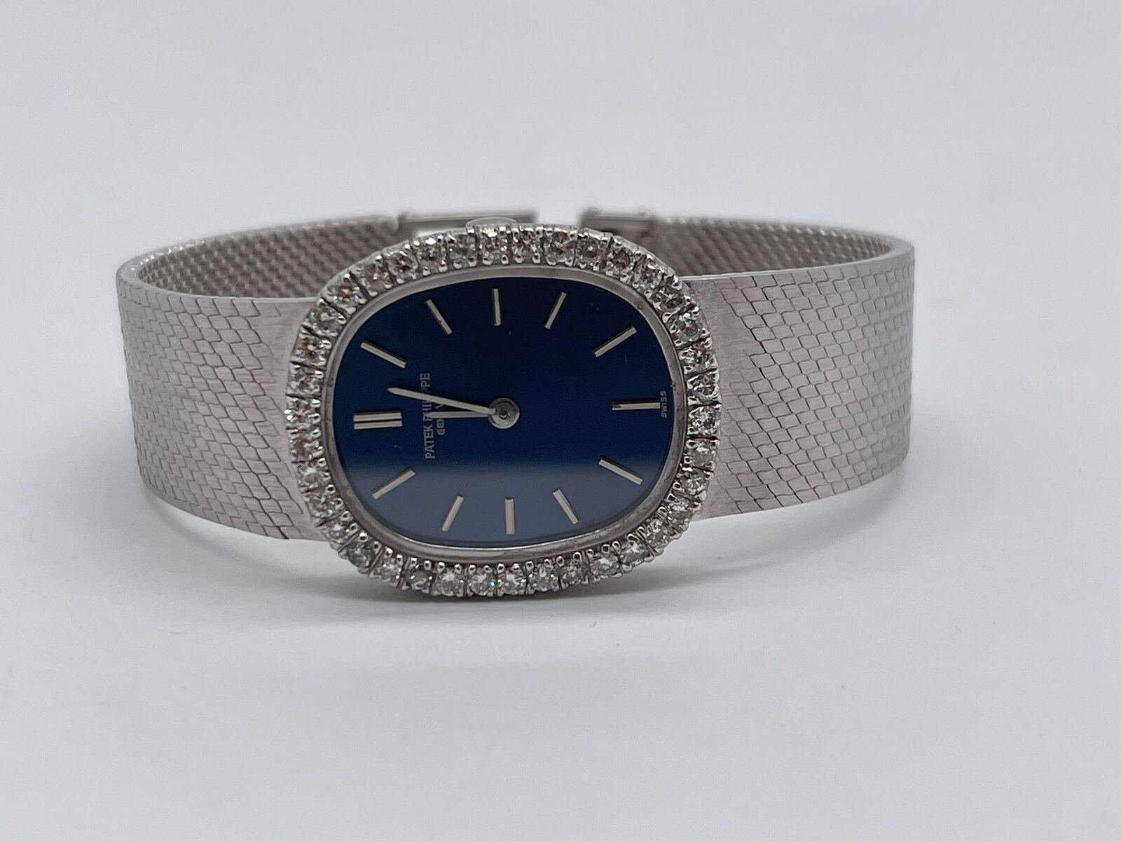 Patek Philippe Ellipse 18K White Gold Diamond Set Ladies Bracelet Watch 21mm