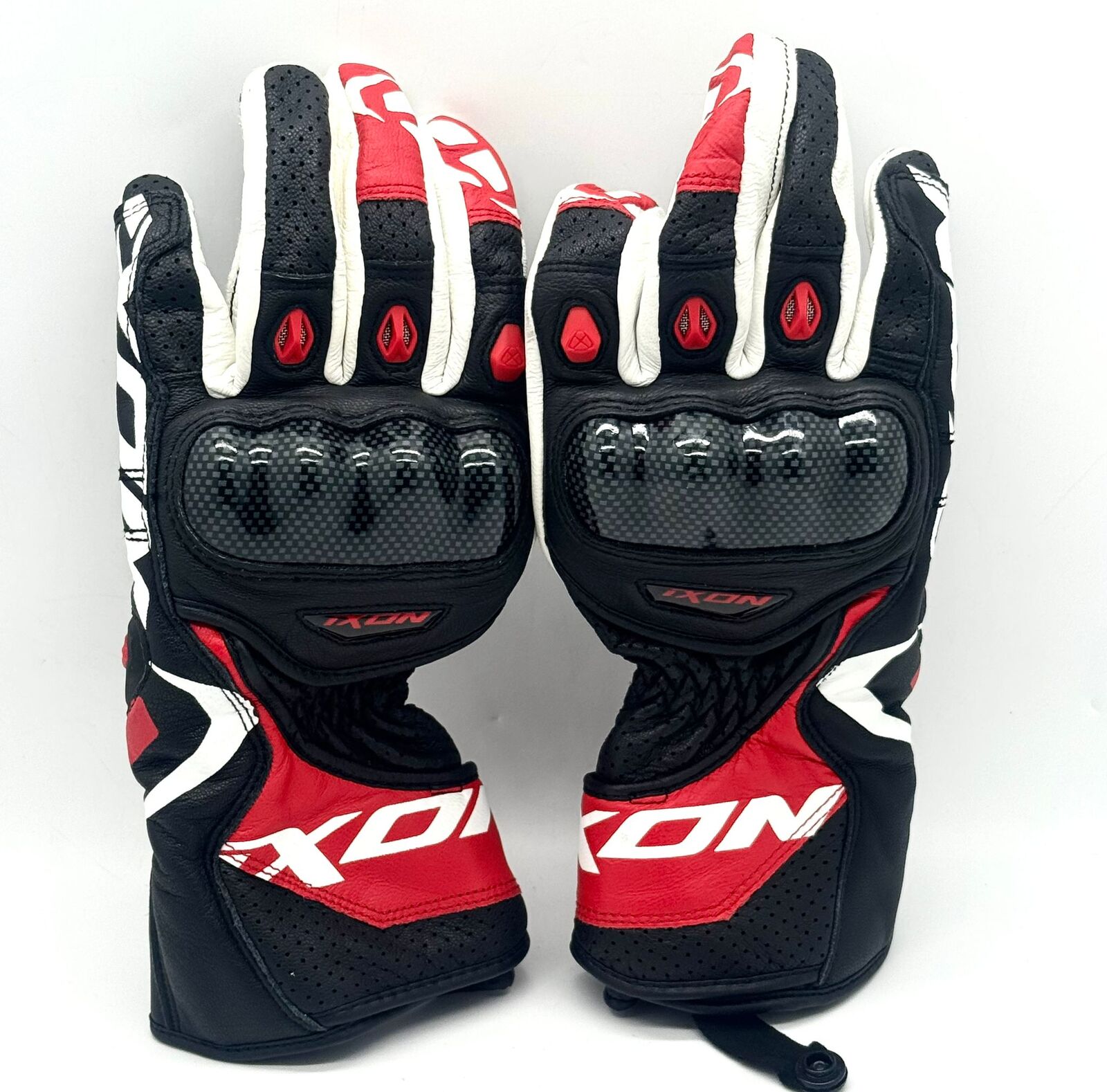 Ixon RS Circuit-R Gloves M Leather Racing Motorcycle Black White Red