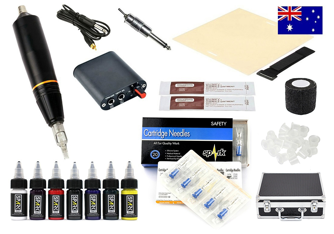 Dragonhawk Rotary Tattoo Machine Kit MG3 Pen Needles Power Supply Inks Open  Box