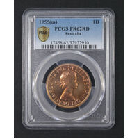 1955(m) PCGS PR62RD Australian Proof Penny Melbourne Mint Collectable Coin